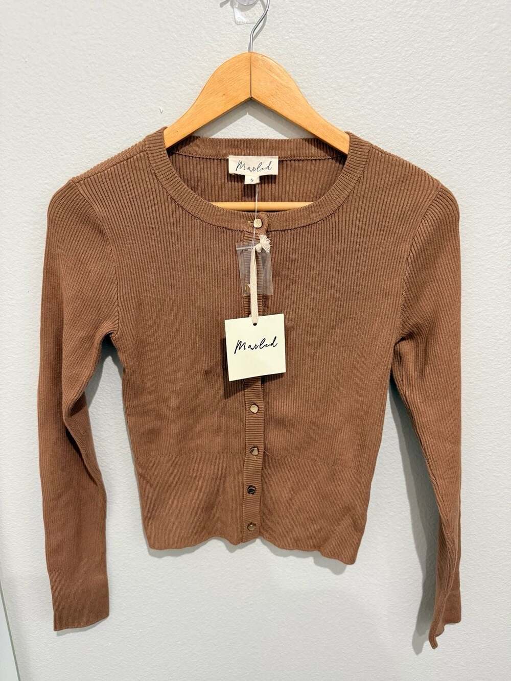 Marled Cardigan Size S Brown Ribbed Button Front